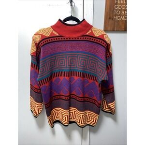 Michael Carrie Vintage Southwestern Greek Geometric 80's/90s Colorful M Sweater